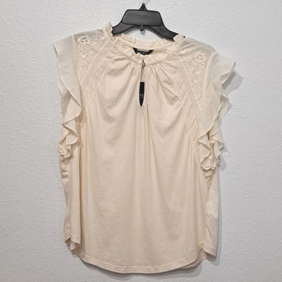 Lauren Ralph Lauren Mascarpone Cream Jersey Flutter-Sleeve Women Blouse - Picture 5 of 10